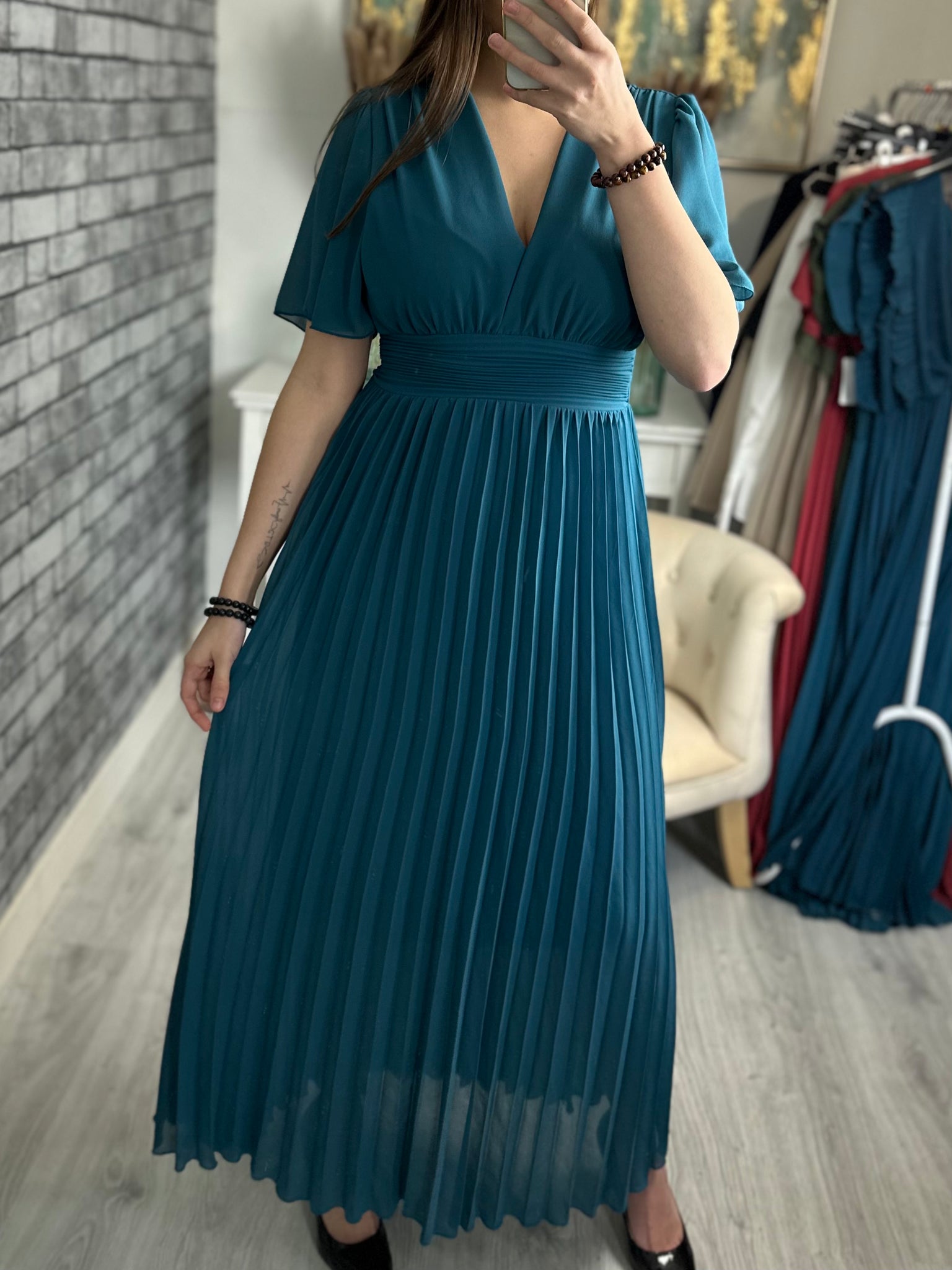 Robe plissee de Ceremonie manches longues plusieurs couleurs 22 couleurs